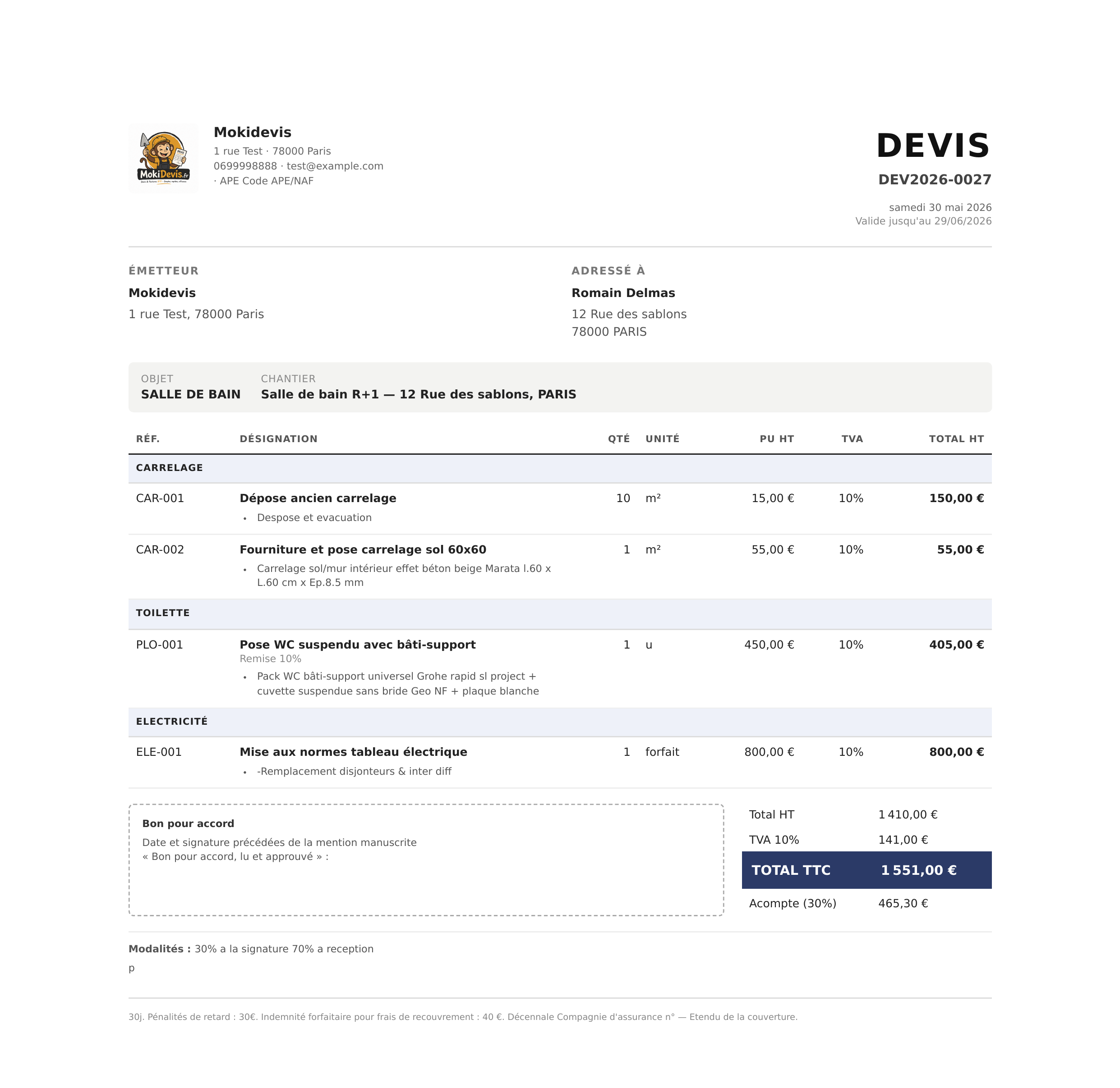 Devis Settings Moki Devis - Devis et factures pour artisans du bâtiment